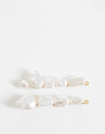 ASOS DESIGN ASOS DESIGN pack of 2 hair clips with faux shell and pearl design-White