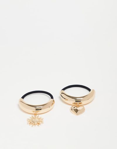ASOS DESIGN ASOS DESIGN pack of 2 hair cuffs with charm details in gold tone