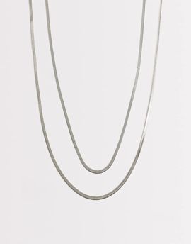 ASOS DESIGN ASOS DESIGN pack of 2 long snake chain necklaces in silver tone