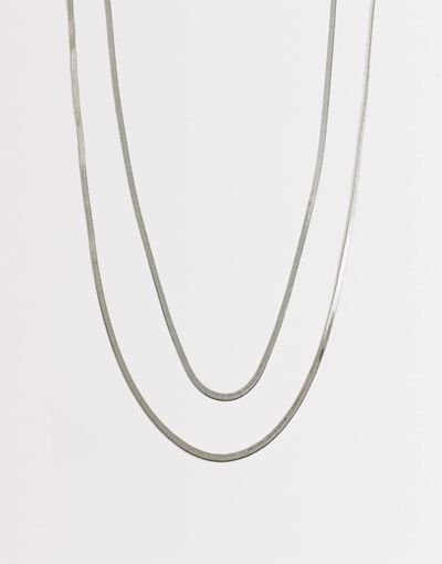 ASOS DESIGN ASOS DESIGN pack of 2 long snake chain necklaces in silver tone