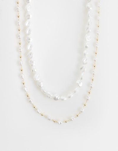ASOS DESIGN ASOS DESIGN pack of 2 mini freshwater faux pearl necklace-White