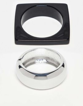 ASOS DESIGN ASOS DESIGN pack of 2 resin bangles with squared off design in black and silver tone-Multi
