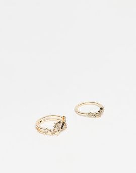 ASOS DESIGN ASOS DESIGN pack of 2 sparkly rhinestone stacking rings with star design in gold tone