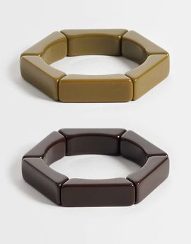 ASOS DESIGN ASOS DESIGN pack of 2 stretch bangles in brown and khaki green