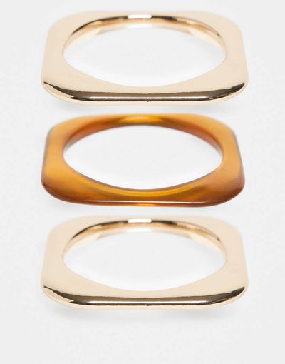 ASOS DESIGN ASOS DESIGN pack of 3 bangles in gold tone and resin mix-Yellow