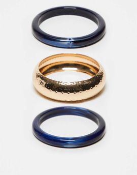 ASOS DESIGN ASOS DESIGN pack of 3 bangles with dark blue resin detail in gold tone