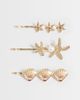 ASOS DESIGN ASOS DESIGN pack of 3 hair clips with mixed sea-life design in gold tone - 1