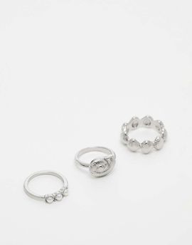 ASOS DESIGN ASOS DESIGN pack of 3 rings in shell and faux pearl design in silver tone