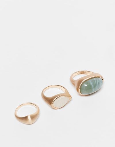 ASOS DESIGN ASOS DESIGN pack of 3 rings with faux semi precious stone set in brushed gold tone