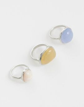 ASOS DESIGN ASOS DESIGN pack of 3 rings with pastel stone- part of a settings in silver tone-Multi