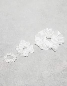 ASOS DESIGN ASOS DESIGN pack of 3 satin scrunchies in ivory-White