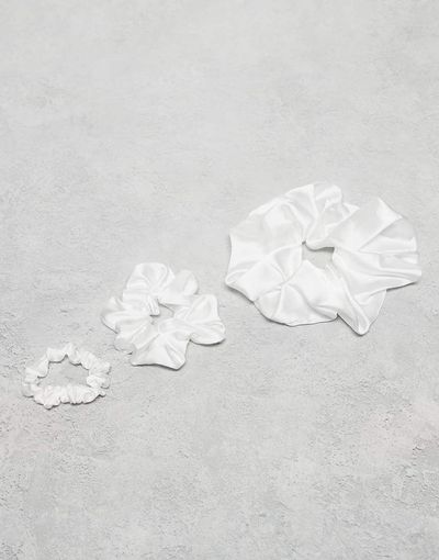 ASOS DESIGN ASOS DESIGN pack of 3 satin scrunchies in ivory-White
