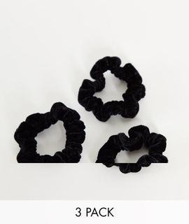 ASOS DESIGN ASOS DESIGN pack of 3 skinny scrunchies in black velvet's