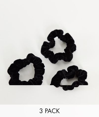ASOS DESIGN ASOS DESIGN pack of 3 skinny scrunchies in black velvet's