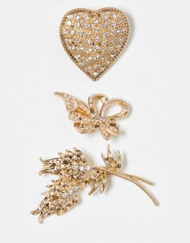 ASOS DESIGN ASOS DESIGN pack of 3 vintage-style brooches in gold tone