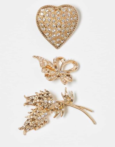 ASOS DESIGN ASOS DESIGN pack of 3 vintage-style brooches in gold tone