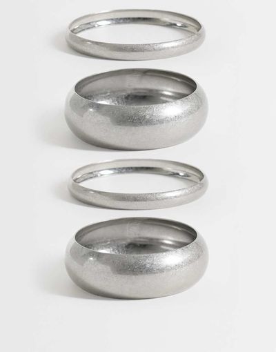 ASOS DESIGN ASOS DESIGN pack of 4 bangles in brushed silver tone
