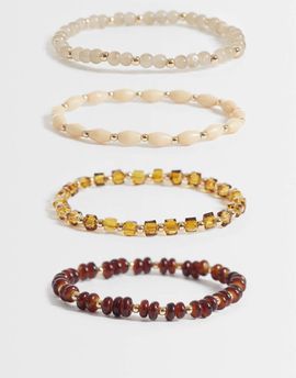 ASOS DESIGN ASOS DESIGN pack of 4 bracelets with mixed beads in amber tones-Silver