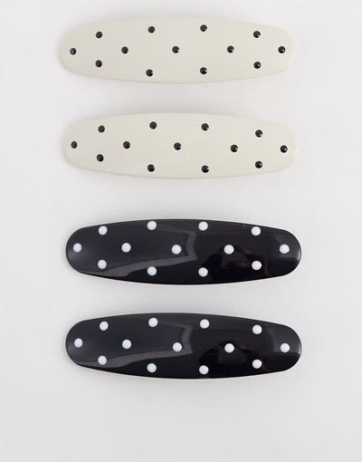 ASOS DESIGN ASOS DESIGN pack of 4 hair clips with polka-dot design in black and white-Multi