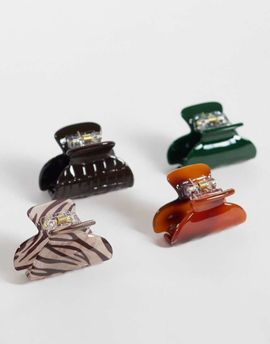 ASOS DESIGN ASOS DESIGN pack of 4 mini claw clips in mixed zebra and animal prints-MULTI