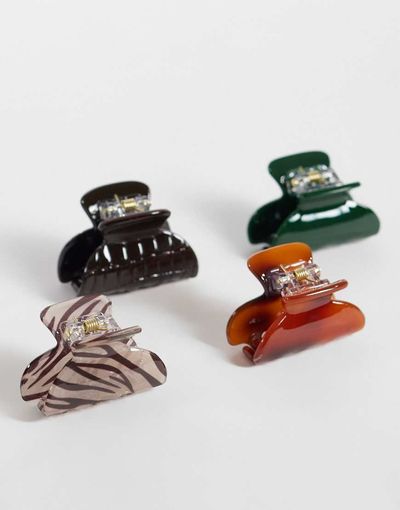 ASOS DESIGN ASOS DESIGN pack of 4 mini claw clips in mixed zebra and animal prints-MULTI