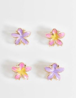 ASOS DESIGN ASOS DESIGN pack of 4 mini hair clips with flower design in pink and purple-Multi