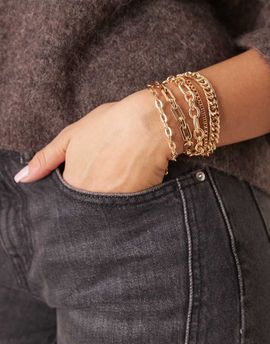 ASOS DESIGN ASOS DESIGN pack of 5 mixed chain stacking bracelets in gold tone
