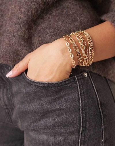 ASOS DESIGN ASOS DESIGN pack of 5 mixed chain stacking bracelets in gold tone