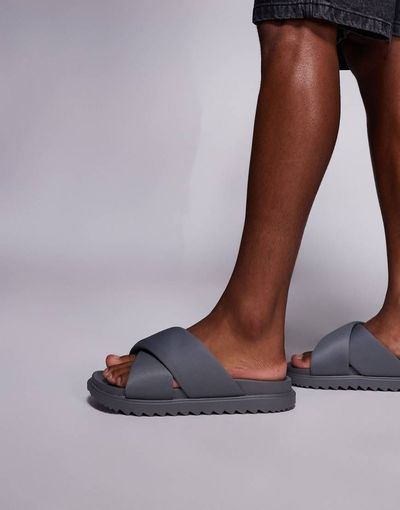 ASOS DESIGN ASOS DESIGN padded cross over strap sandals in gray