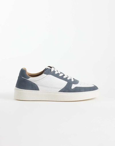 ASOS DESIGN ASOS DESIGN paneled lace up sneakers with rubber sole in white leather and blue suede-Black