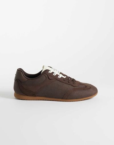 ASOS DESIGN ASOS DESIGN paneled retro sneakers in brown embossed croc