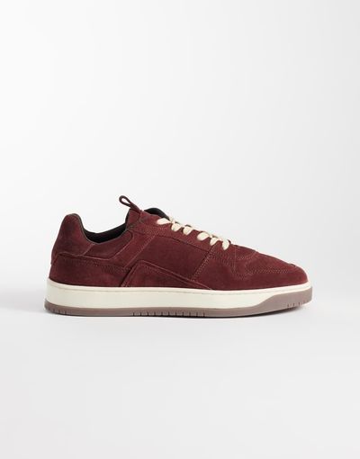ASOS DESIGN ASOS DESIGN panelled lace up sneakers with off white detailing in burgundy suede-RED