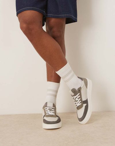 ASOS DESIGN ASOS DESIGN panelled sneakers in gray suede and off white leather