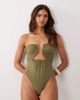 ASOS DESIGN ASOS DESIGN paper touch asymmetric cut out swimsuit in khaki green - 1
