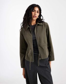 ASOS DESIGN ASOS DESIGN paper touch collared jacket with waisted bubble hem in khaki-Green