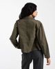 ASOS DESIGN ASOS DESIGN paper touch collared jacket with waisted bubble hem in khaki-Green - 3