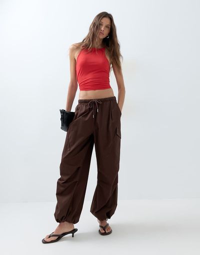 Asos Design Parachute Cargo Pants In Chocolate Brown