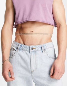 ASOS DESIGN ASOS DESIGN party double row belly chain with white crystals in gold tone