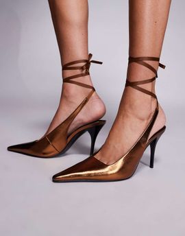 ASOS DESIGN ASOS DESIGN Pascha tie leg detailing high heeled shoes in bronze-Brown
