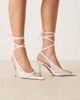 ASOS DESIGN ASOS DESIGN Pascha trim detail tie leg snipped toe pumps in white lace - 4