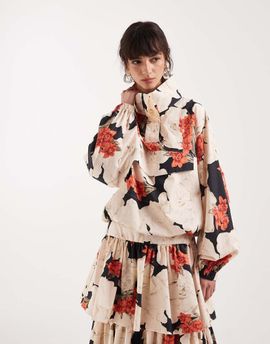 ASOS DESIGN ASOS DESIGN patch pocket funnel neck jacket in red floral - part of a set-Multi