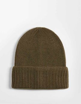 ASOS DESIGN ASOS DESIGN patterned edge rib knit beanie in khaki green