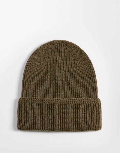 ASOS DESIGN ASOS DESIGN patterned edge rib knit beanie in khaki green