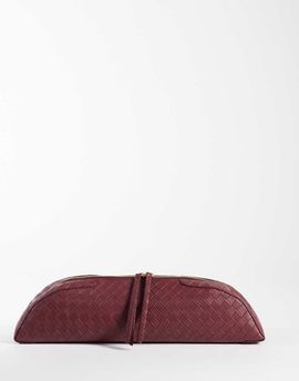 ASOS DESIGN ASOS DESIGN pencil case elongated clutch in burgundy weave-Red