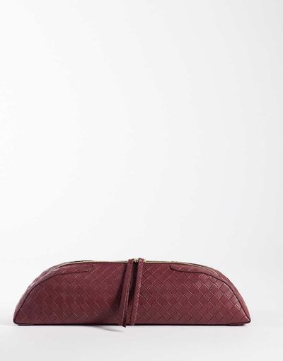 ASOS DESIGN ASOS DESIGN pencil case elongated clutch in burgundy weave-Red