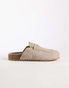 ASOS DESIGN ASOS DESIGN penny loafer mules in stone suede-Neutral
