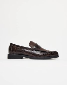 ASOS DESIGN ASOS DESIGN penny loafers in brown and faux snake