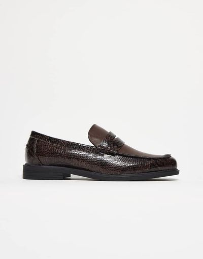 ASOS DESIGN ASOS DESIGN penny loafers in brown and faux snake