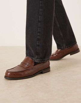 ASOS DESIGN ASOS DESIGN penny loafers in brown faux croc