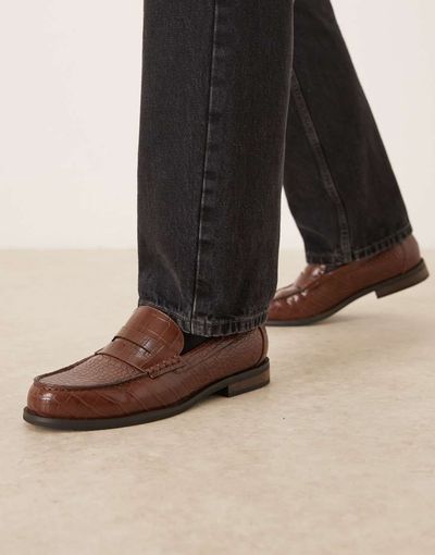 ASOS DESIGN ASOS DESIGN penny loafers in brown faux croc